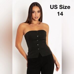 BLACKMILK Black Strapless WAISTCOAT! Corset Lace-Up Vest Layering Sexy Formal